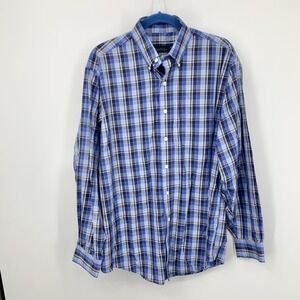 Brooks Brothers Men Size Large Shirt Button Down Top Blue Check Plaid Cotton
